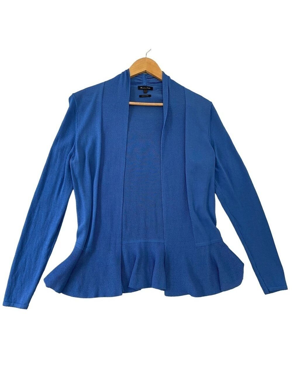 Massimo Dutti blue crochet wrap cardigan peplum sweater long sleeves medium